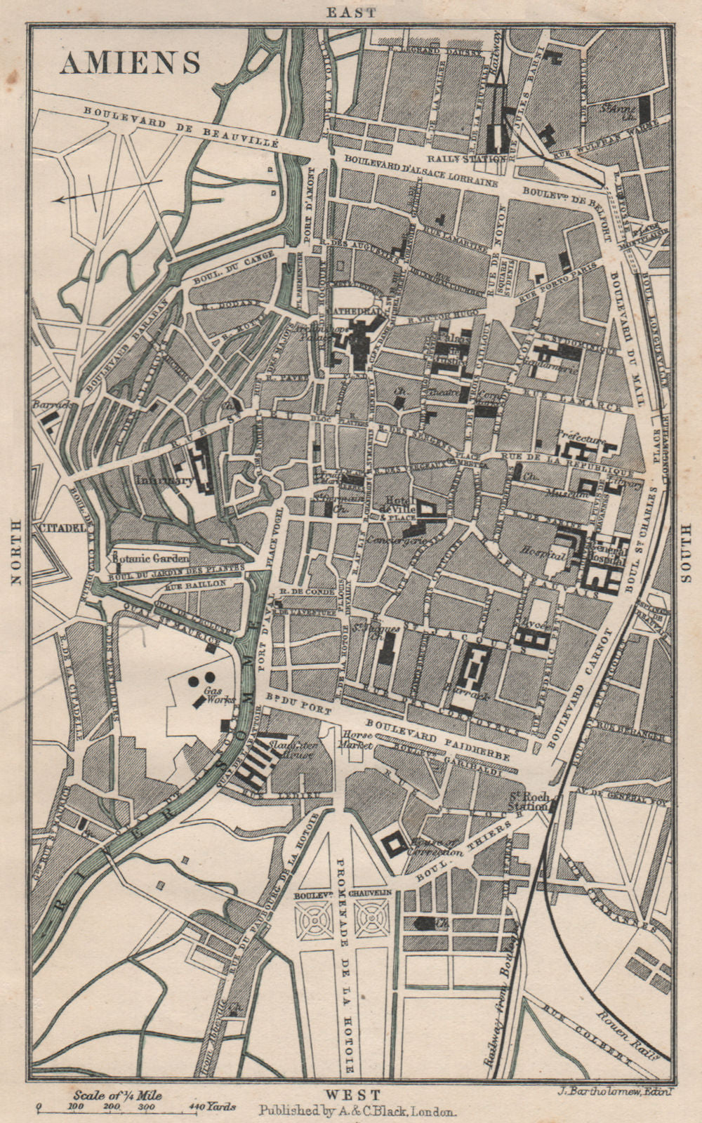 AMIENS antique town city plan de la ville. Somme 1913 old map chart